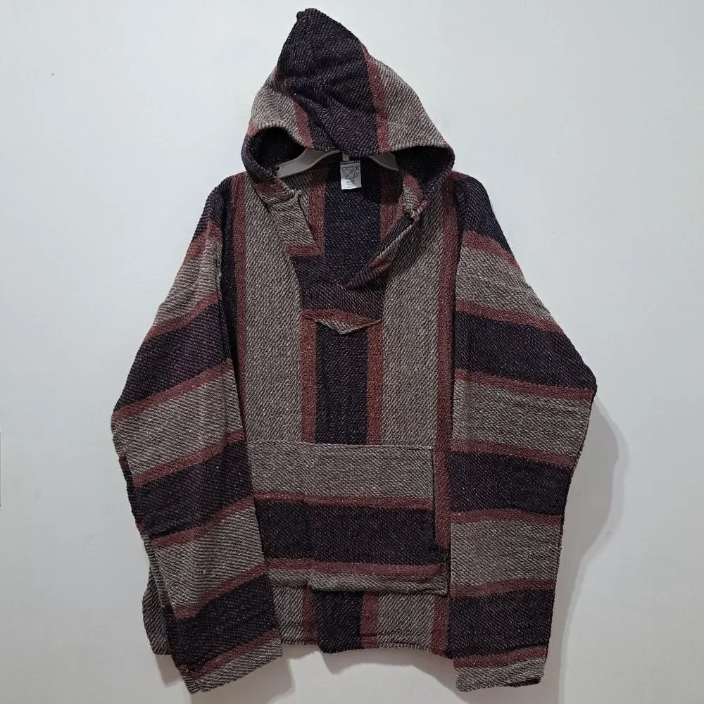 Mexport Hippie Ethnic Pullover Woven Grunge Y2K Hoodie Sweater XL Multi-Color